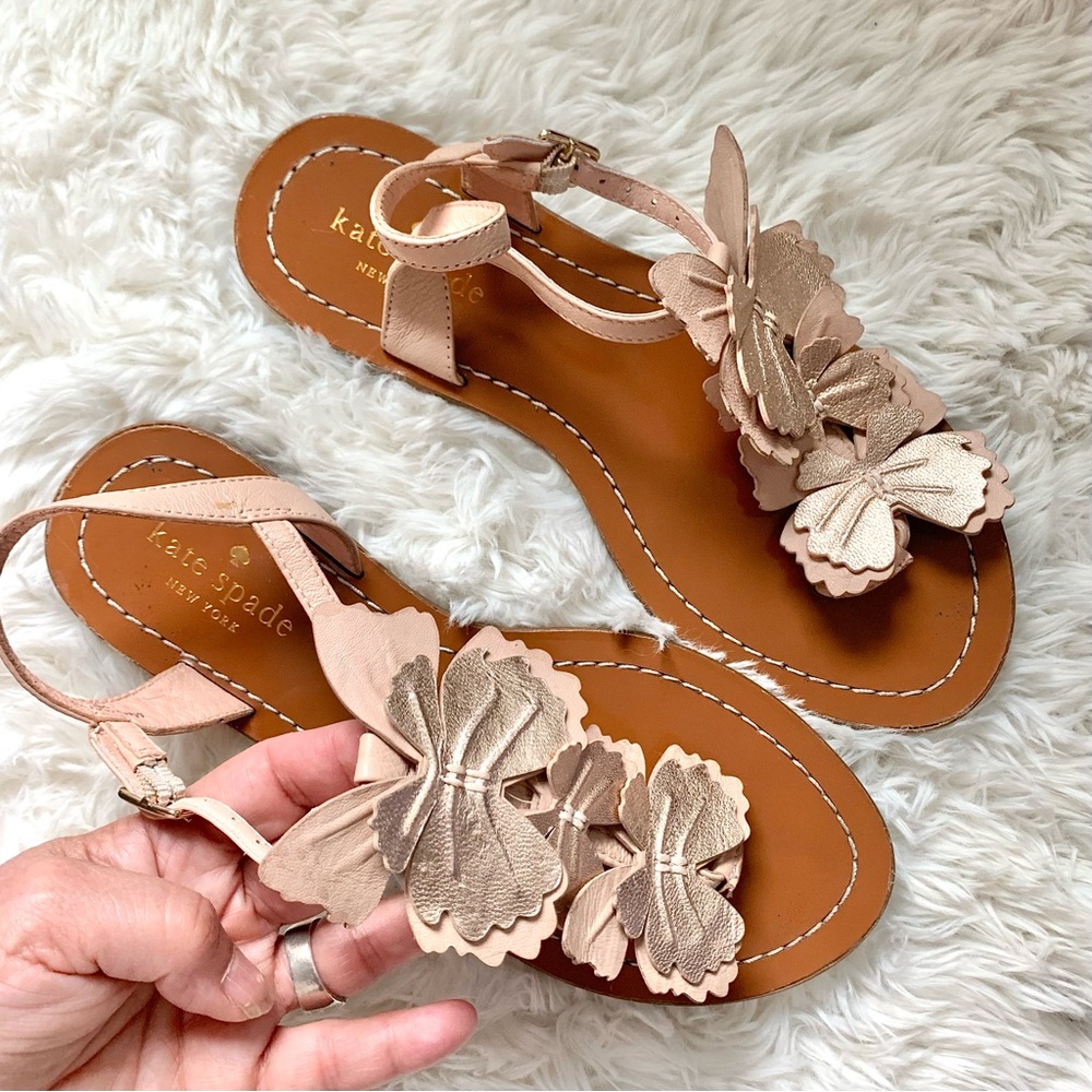 Kate Spade Floral Applique Leather Sandal Blush Pink Champagne 6M